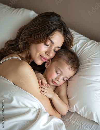 Mother and Son Cuddling While Sleeping – Warm Family Bond