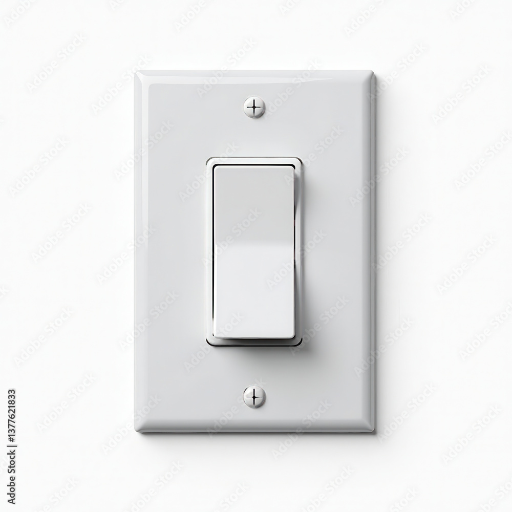 Sleek White Light Switch Highlighted Against Pure Background for Modern Design. A white light switch on a white wall. Sleek White Light Switch Highlighted Against Pure Background for Modern Design. A white light switch on a white wall.