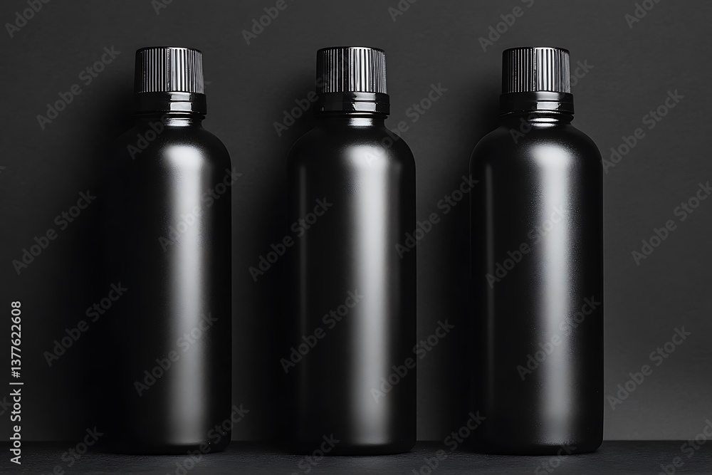 Black Bottles with Dark Background. Black Bottles with Dark Background.