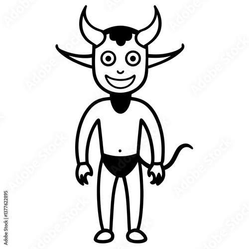 Wallpaper Mural Cartoonish demon with tiny horn line art vector illustration Torontodigital.ca