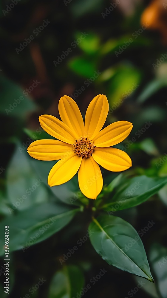 Fototapeta premium Beautiful Yellow Flower in a Peaceful Garden Setting with Soft Golden Hues