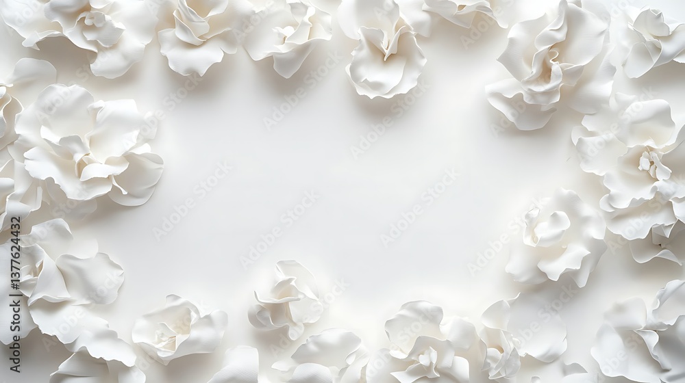White Flowers And Petals Arranged Creatively On A White Surface White Flowers And Petals Arranged Creatively On A White Surface