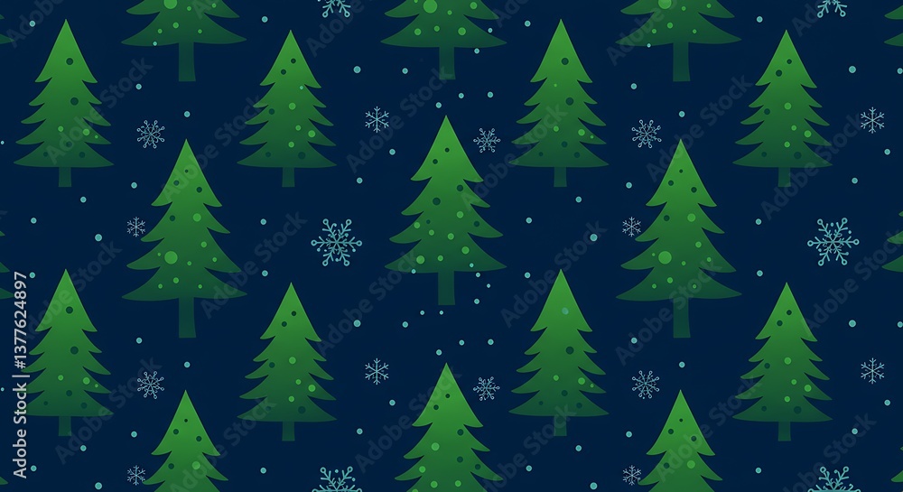 Obraz premium Midnight Evergreen: Festive Winter Tree Pattern AI Generated