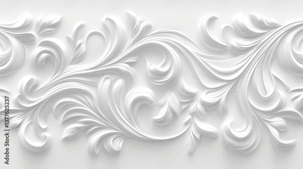 Beautiful decorative white floral pattern composed of stylized plant elements Beautiful decorative white floral pattern composed of stylized plant elements
