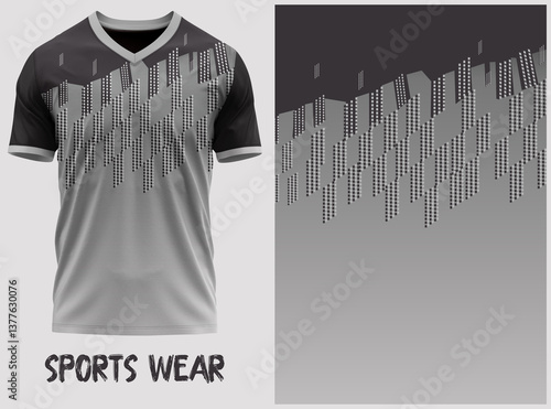 T-shirt V-neck  Short sleeve. With knit jersey fabric and rib neck texture ( 3d rendered ) jersey design, jersey texture, sports wear, jersey design for Sublimation print