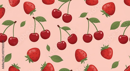Sweet Cherry Strawberry Delight: Blush Pink Pattern AI Generated