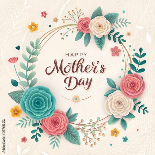 Happy mother's day floral wreath greeting card design  illustration template for social media post