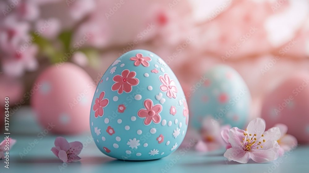 Fototapeta premium Colorful Easter Egg with Floral Design and Cherry Blossoms