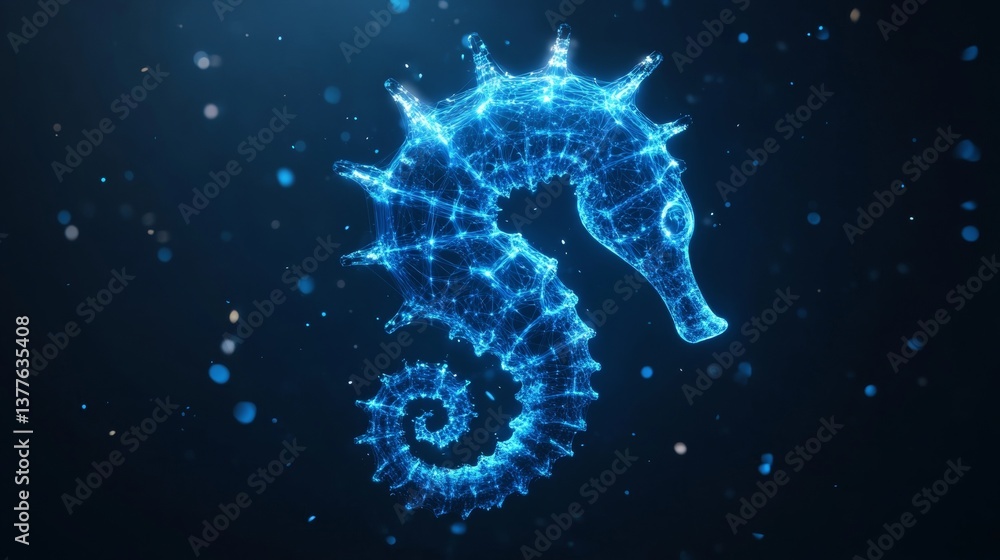 Holographic Seahorse Conceptual Design Representing Marine Life and Advanced Technology. Holographic Seahorse Conceptual Design Representing Marine Life and Advanced Technology.