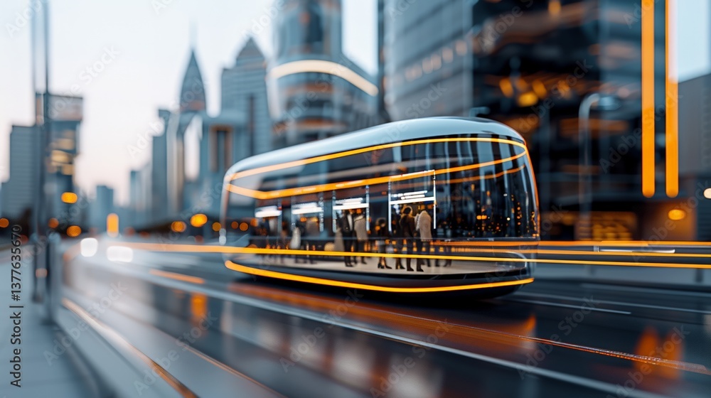 Fototapeta premium Futuristic cityscape with innovative high-speed transport in modern urban environment