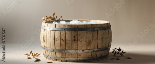 A rustic ice bath pod made from a wooden barrel