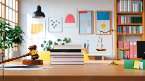 Wallpaper Mural sophisticated law office featuring gavel, stacked books, and balance scale, creating professional atmosphere Torontodigital.ca