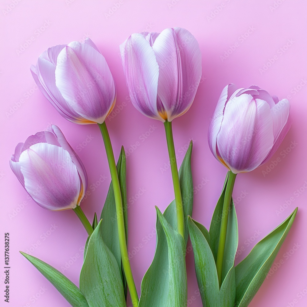 Fototapeta premium Captivating tulips on a soft pink background, a harmonious blend of color and form, offering a serene and elegant visual experience, floral beauty