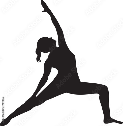 silhouette of yoga warrior pose vector element. for Yoga class illustration, relaxation, balance life, active women, wellness theme.