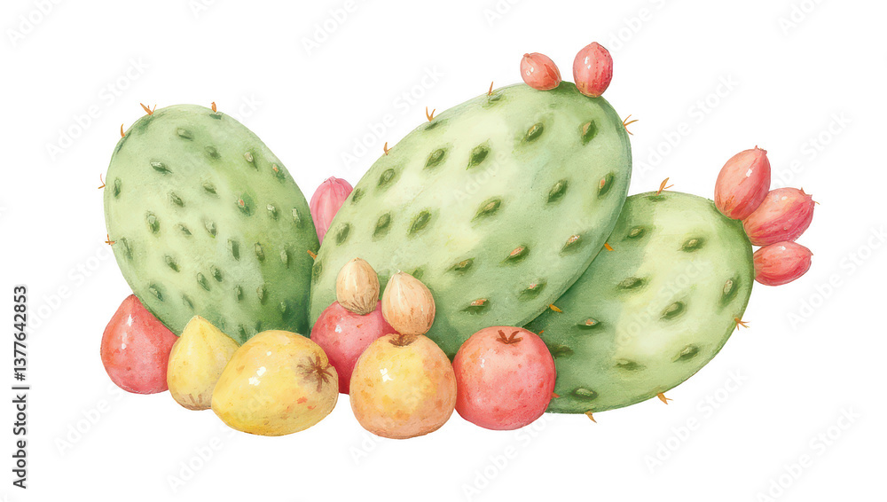 Prickly Pear Cactus with Fruit and Buds Prickly Pear Cactus with Fruit and Buds