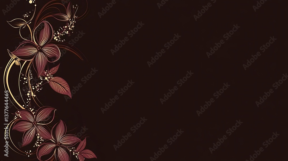 Elegant floral arrangement with blooms and decorative golden accents on brown Elegant floral arrangement with blooms and decorative golden accents on brown