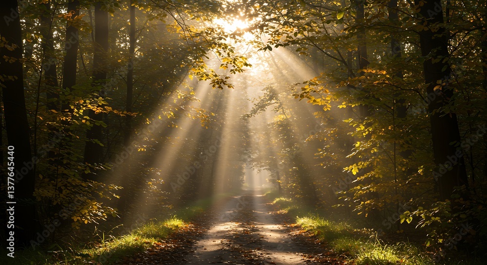 Obraz premium Forest's Golden Embrace AI Generated