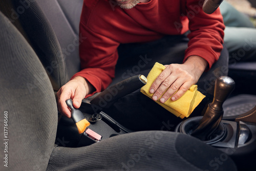 Obraz na płótnie Cleaning ordinary dusty car interior and ventilation. w salonie