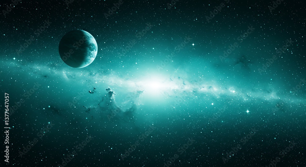 Naklejka premium Teal Nebula's Embrace AI Generated