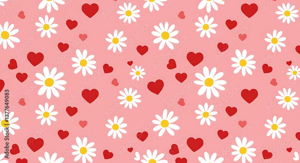 Daisies & Hearts: A Sweet Pink Pattern AI Generated Daisies & Hearts: A Sweet Pink Pattern AI Generated