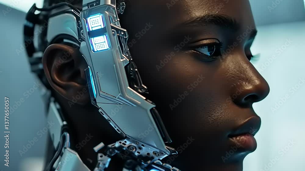 Close-up of a futuristic humanoid robot with intricate features and glowing elements Close-up of a futuristic humanoid robot with intricate features and glowing elements