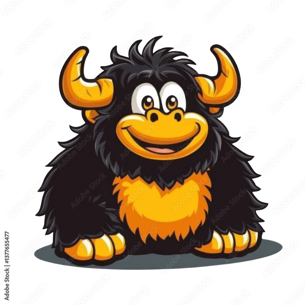 Obraz premium Cute cartoon monster with horns smiling on a transparent background vector Funny and friendly monster character illustration for childrens design