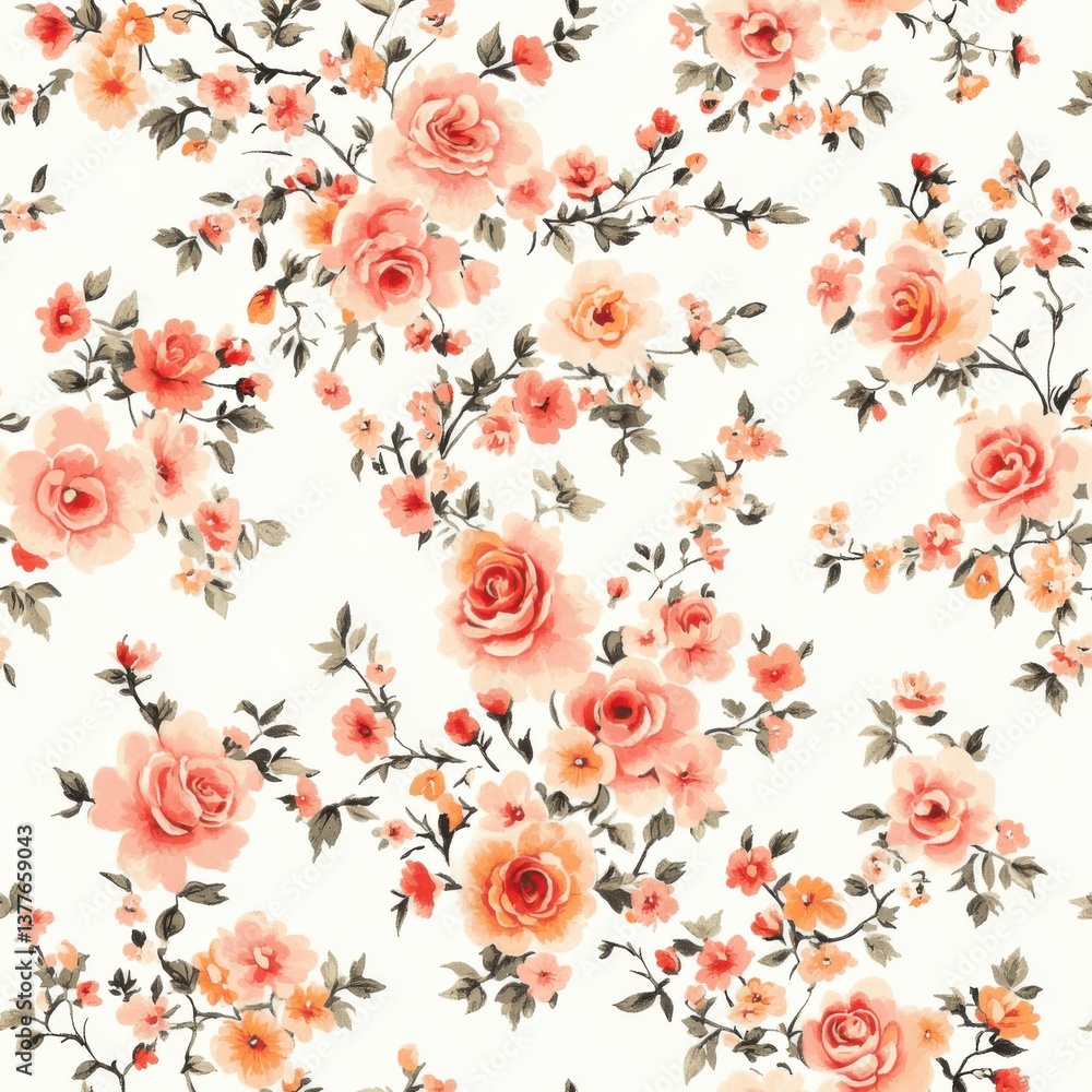 Fototapeta premium Elegant floral pattern design textile art colorful roses decorative background artistic style