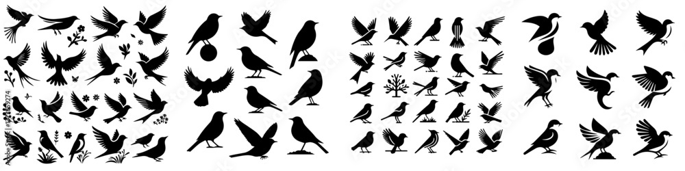 Collection of silhouettes of a bird Collection of silhouettes of a bird