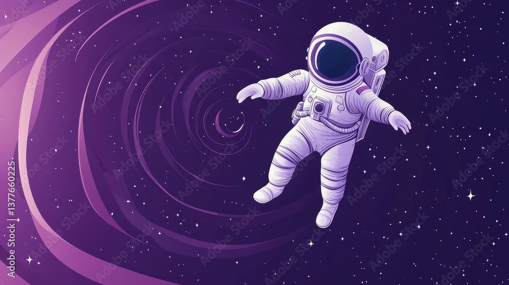 Astronaut floating in outer space near a mysterious black hole in deep purple galaxy Astronaut floating in outer space near a mysterious black hole in deep purple galaxy
