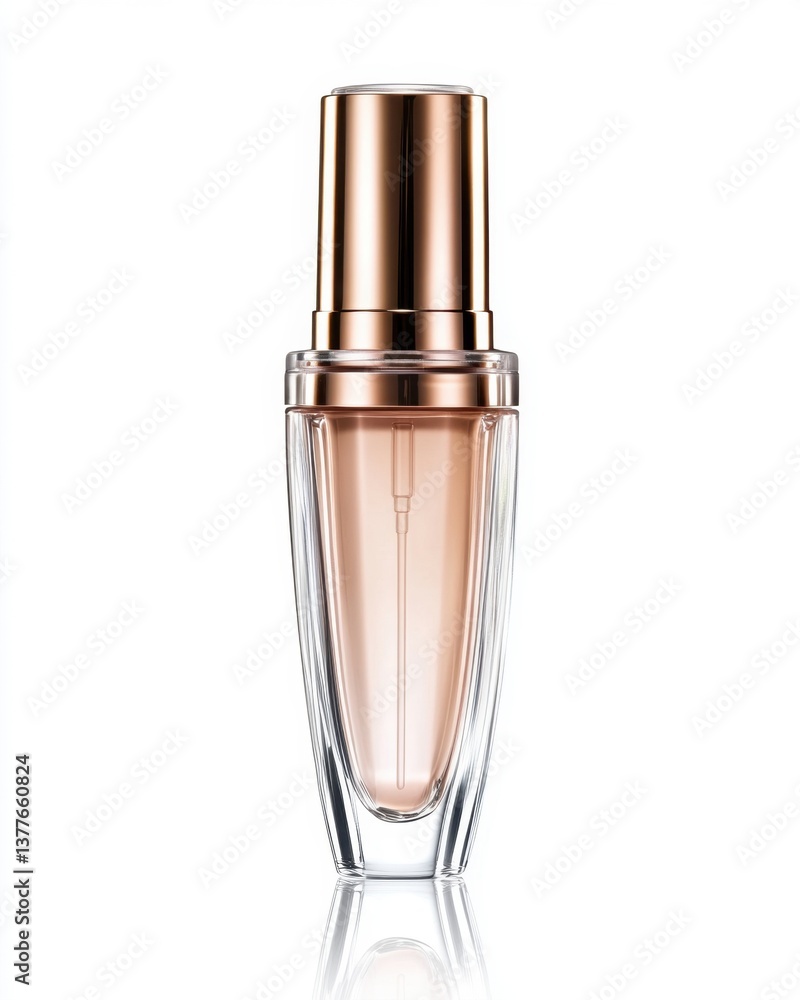 Elegant golden cosmetic serum bottle on white background for beauty skincare and luxury treatment Elegant golden cosmetic serum bottle on white background for beauty skincare and luxury treatment