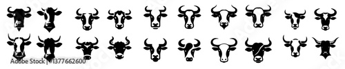 Collection of silhouettes of cow heads