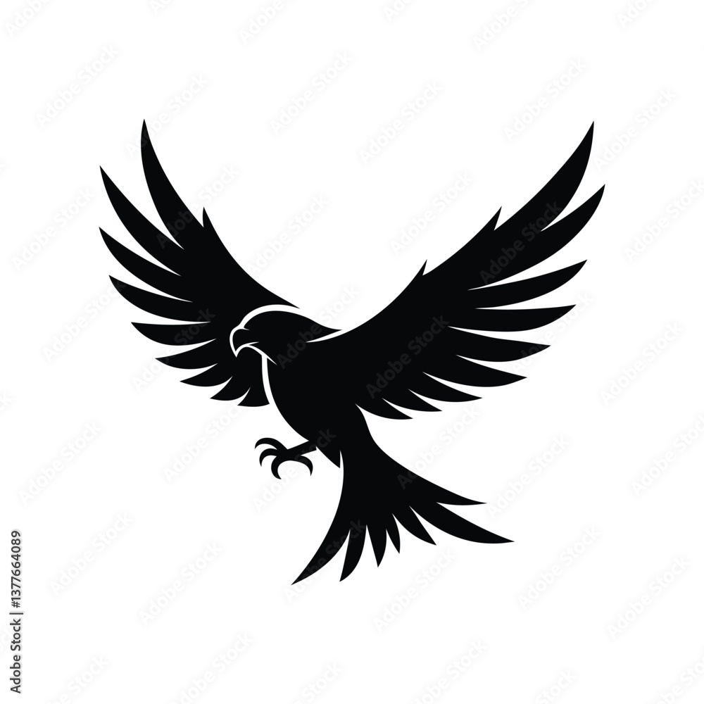 Flying hawk silhouette with outstretched wings, clean and professional vector design Flying hawk silhouette with outstretched wings, clean and professional vector design
