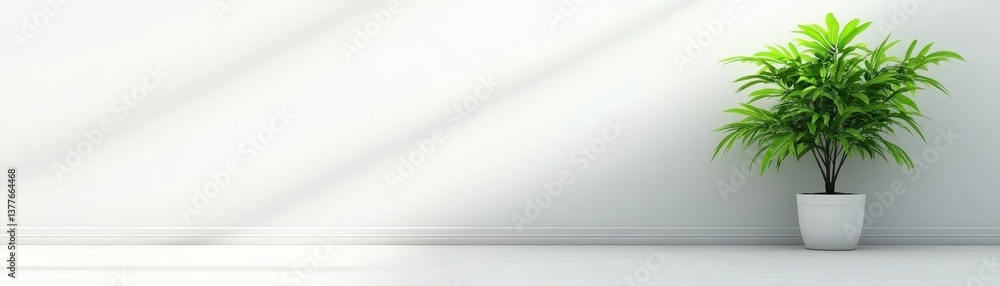 Serene minimalism, a potted plant in pristine white room embraces tranquil simplicity Serene minimalism, a potted plant in pristine white room embraces tranquil simplicity
