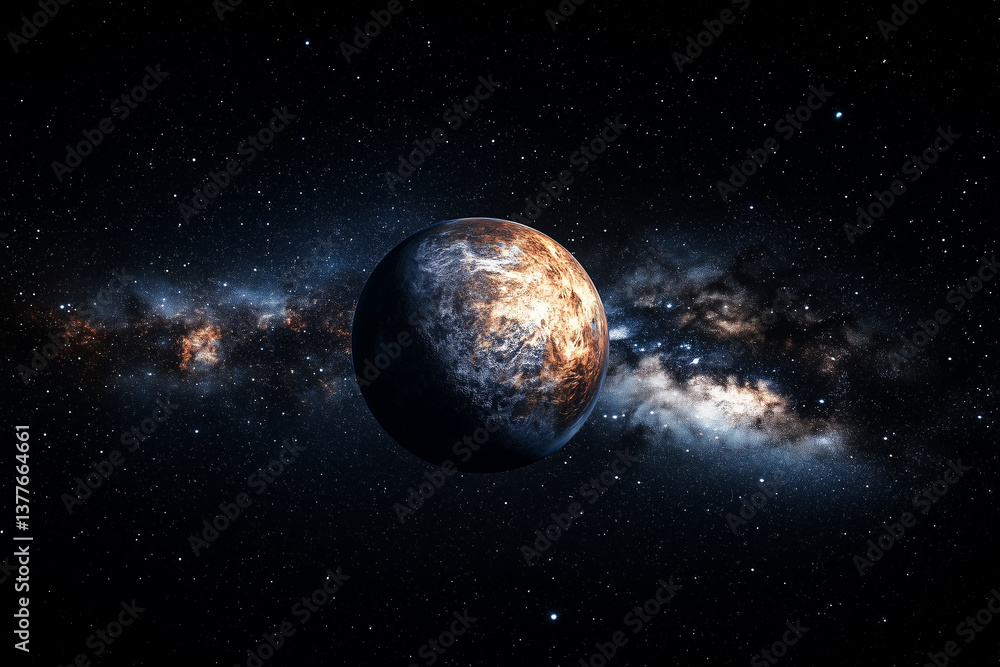 Fototapeta premium Venus planet from space round black background isolated milkyway 