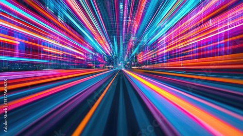 Wallpaper Mural Motion blur city in cyberspace with futuristic skyline panorama concept. Vibrant light trails create a dynamic urban experience. Torontodigital.ca