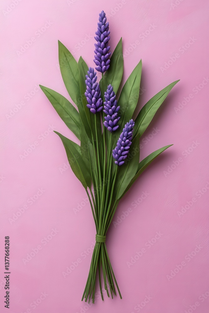Elegant lavender bouquet on pink backdrop creating a serene and calming floral arrangement with a minimalist style and soft lighting