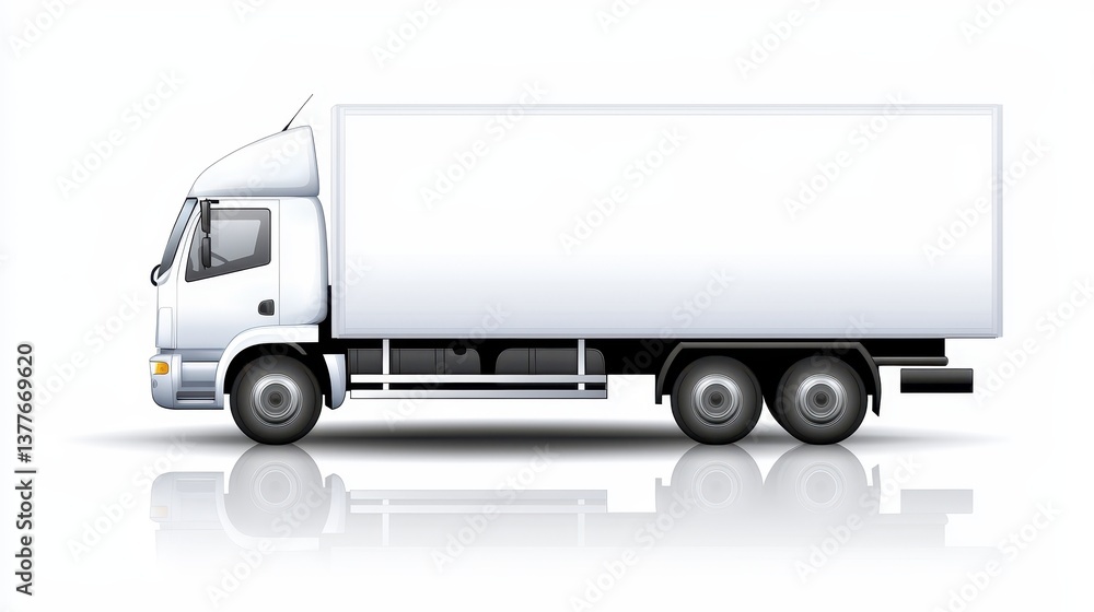 Gleaming white truck with dazzling reflection, a showcase of modern transportation design and automotive excellence Gleaming white truck with dazzling reflection, a showcase of modern transportation design and automotive excellence