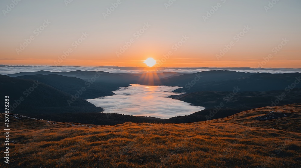 Fototapeta premium Sunrise over Mountain Lake for Autumn.