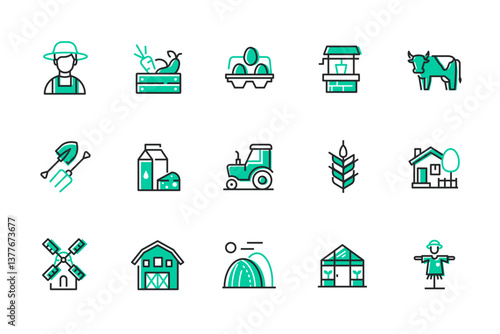 Farming - set of line design style icons