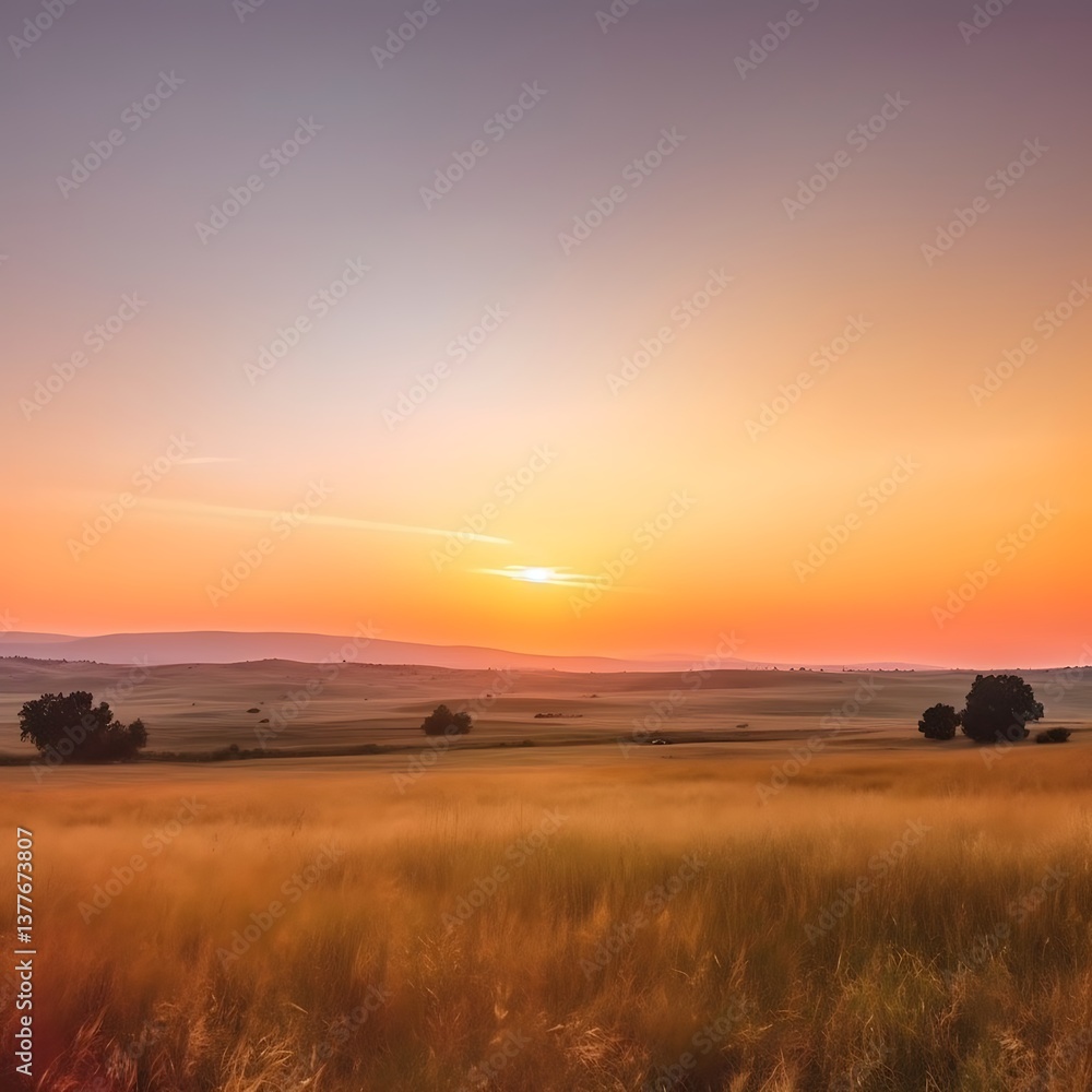Golden Wheat Field Sunset Landscape Scenic View Golden Wheat Field Sunset Landscape Scenic View