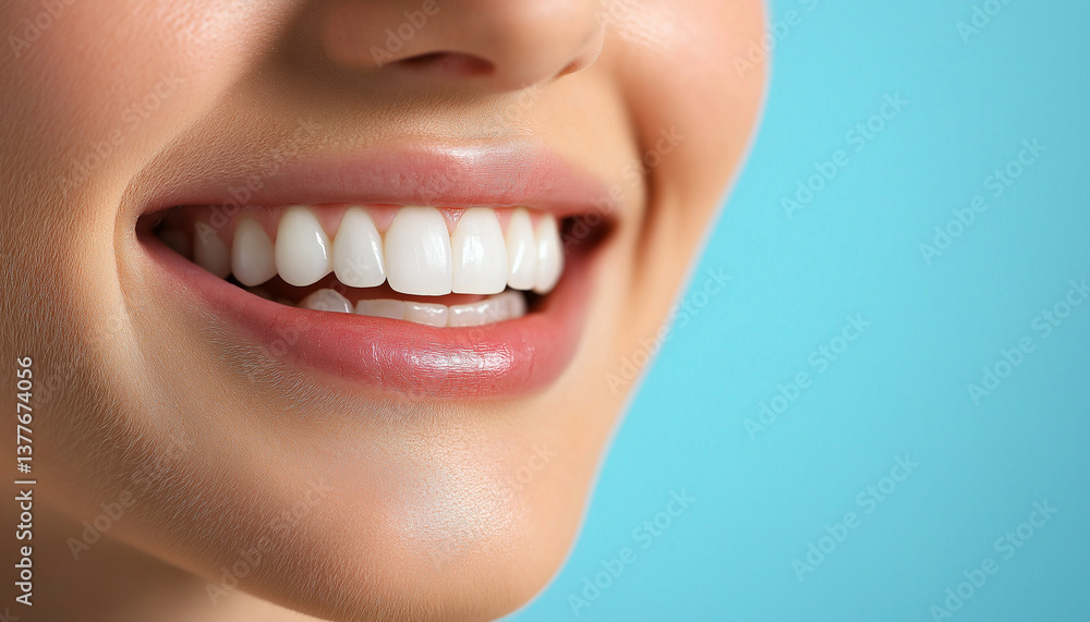 Obraz premium Close-up of a woman smiling in a dental clinic setting