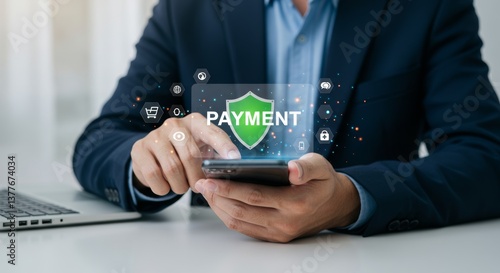 Wallpaper Mural Secure mobile payment concept with a suited professional using smartphone app Torontodigital.ca