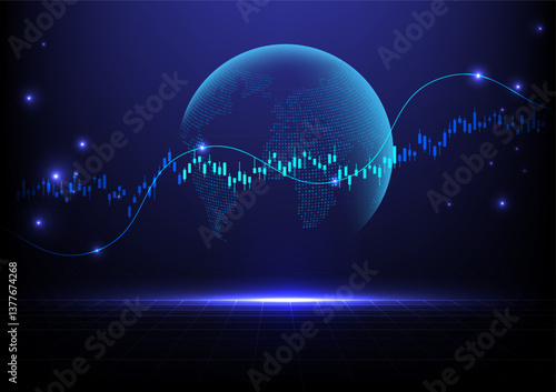 Stock market or forex trading graph and candlestick chart suitable for financial investment concept. Economy trends background for business idea and abstract finance background. Vector illustration.