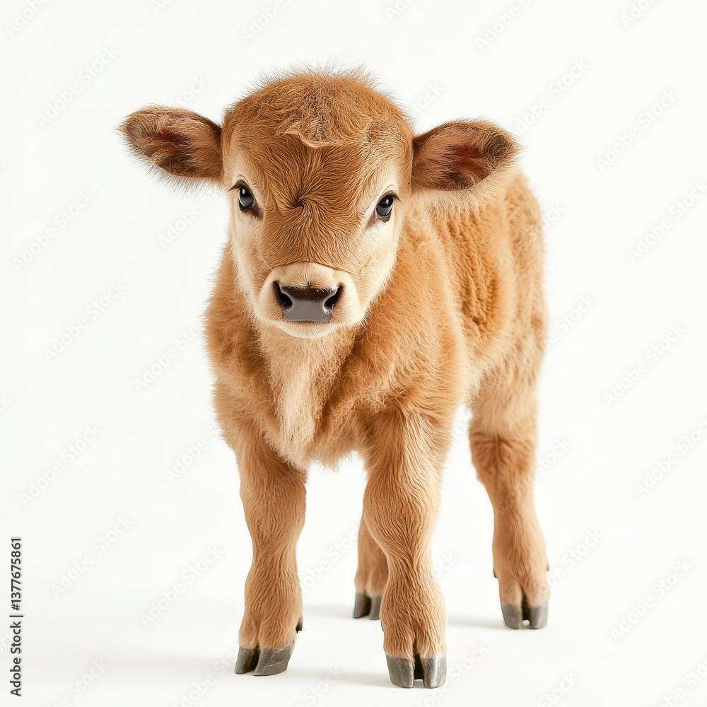 a newborn buffalo calf standing alone on a pure white background a newborn buffalo calf standing alone on a pure white background