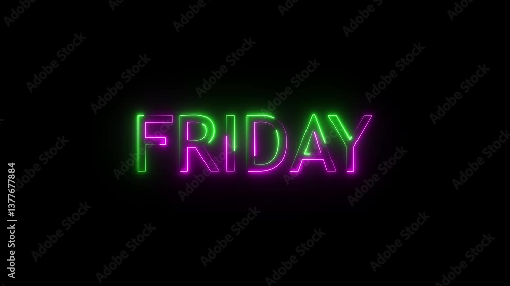 Friday weekend day. Friday, weekend text animation. neon glowing animation on black background. 4K motion graphics Friday weekend day. Friday, weekend text animation. neon glowing animation on black background. 4K motion graphics