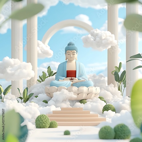 Buddha in Cloud Garden Scene