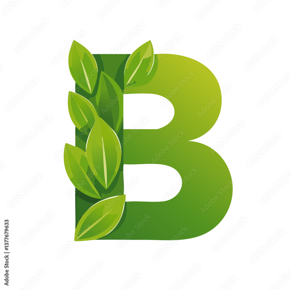 green Letter vector B with leaves eco icon logo design