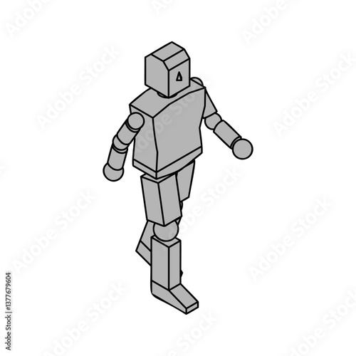 歩いている人型ロボットのアイソメ素材_1