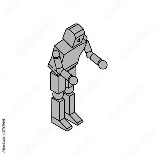 お辞儀している人型ロボットのアイソメ素材_1