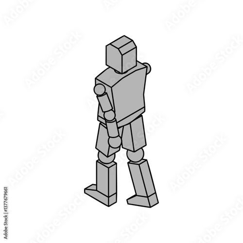 歩いている人型ロボットの後ろ姿のアイソメ素材_1